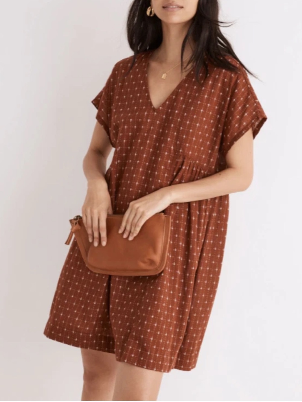 Madewell Sz M 100% Cotton Jacquard Dolman Sleeve Mini Pullover Dress Red